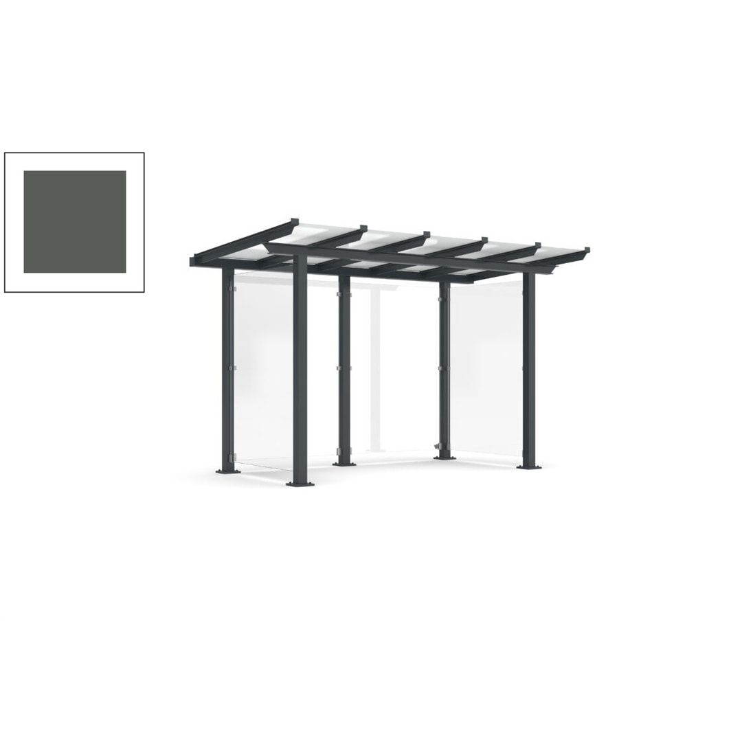 Unterstand mit Pultdach und Sicherheitsglas - feuerverzinkt und farbbeschichtet - 2.435 x 3.850 x 2.090 (HxBxT) - Farbe Achatgrau