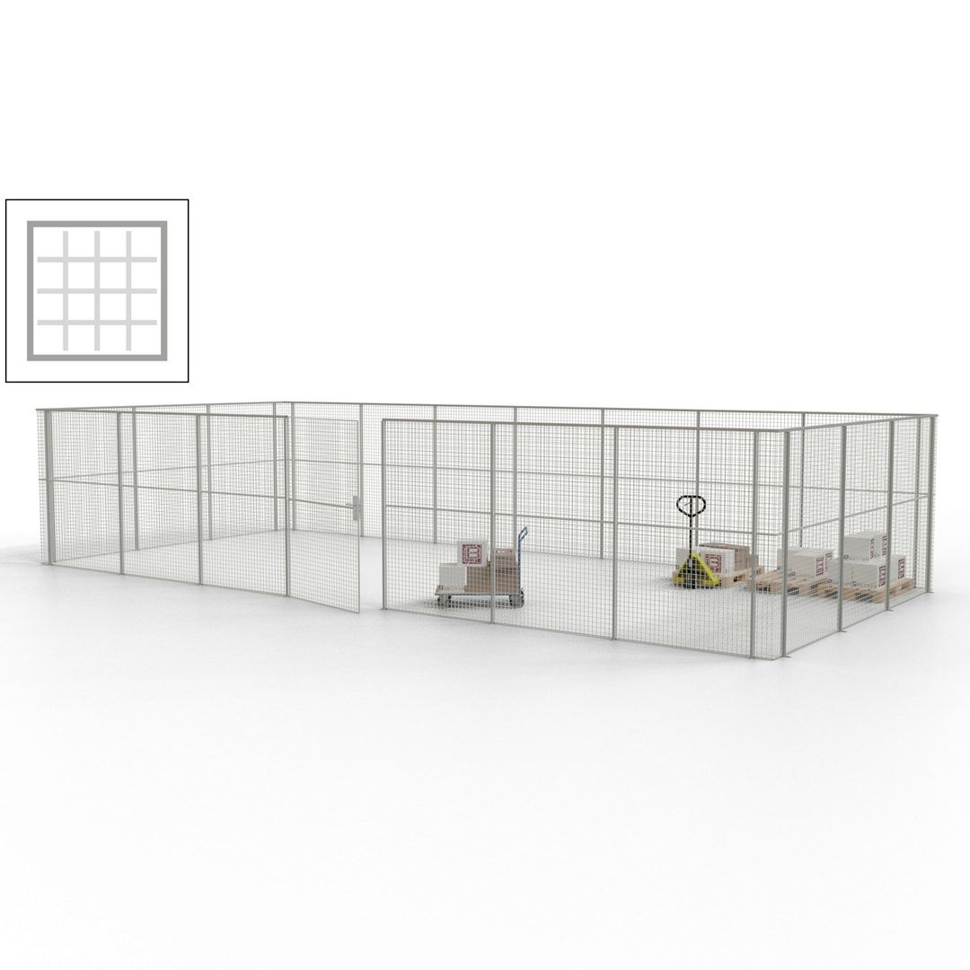 Hallentrennwand - Flügeltür, Gitter - 19 Gitterwände - 2.200 x 10.900 x 4.900 mm (HxBxT) - Perlweiß/reinorange