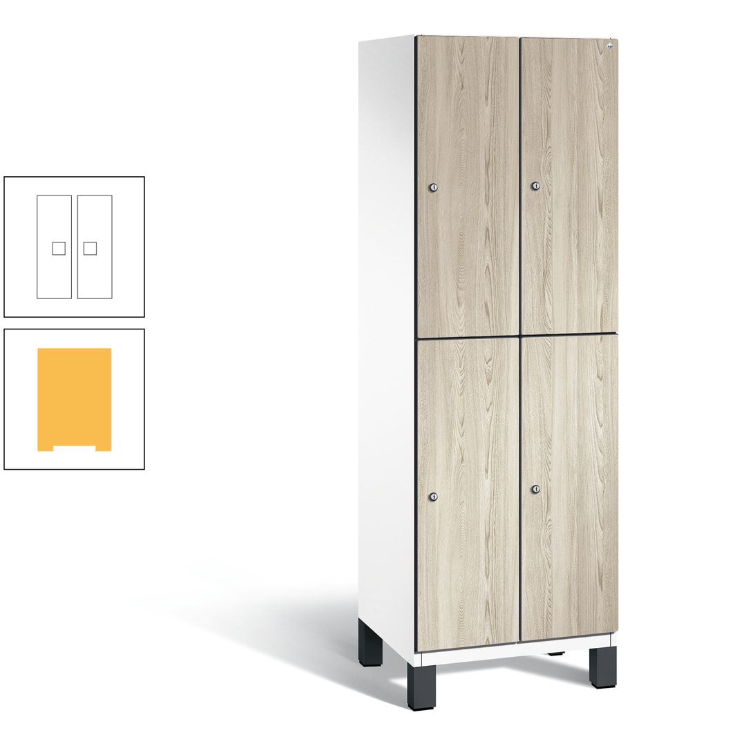 Fächerschrank, Garderobenschrank, mit Füßen, 2 Abteile, 1.980 x 600 x 525 mm (HxBxT), Korpus anthrazitgrau, Tür Donau-Ahorn
