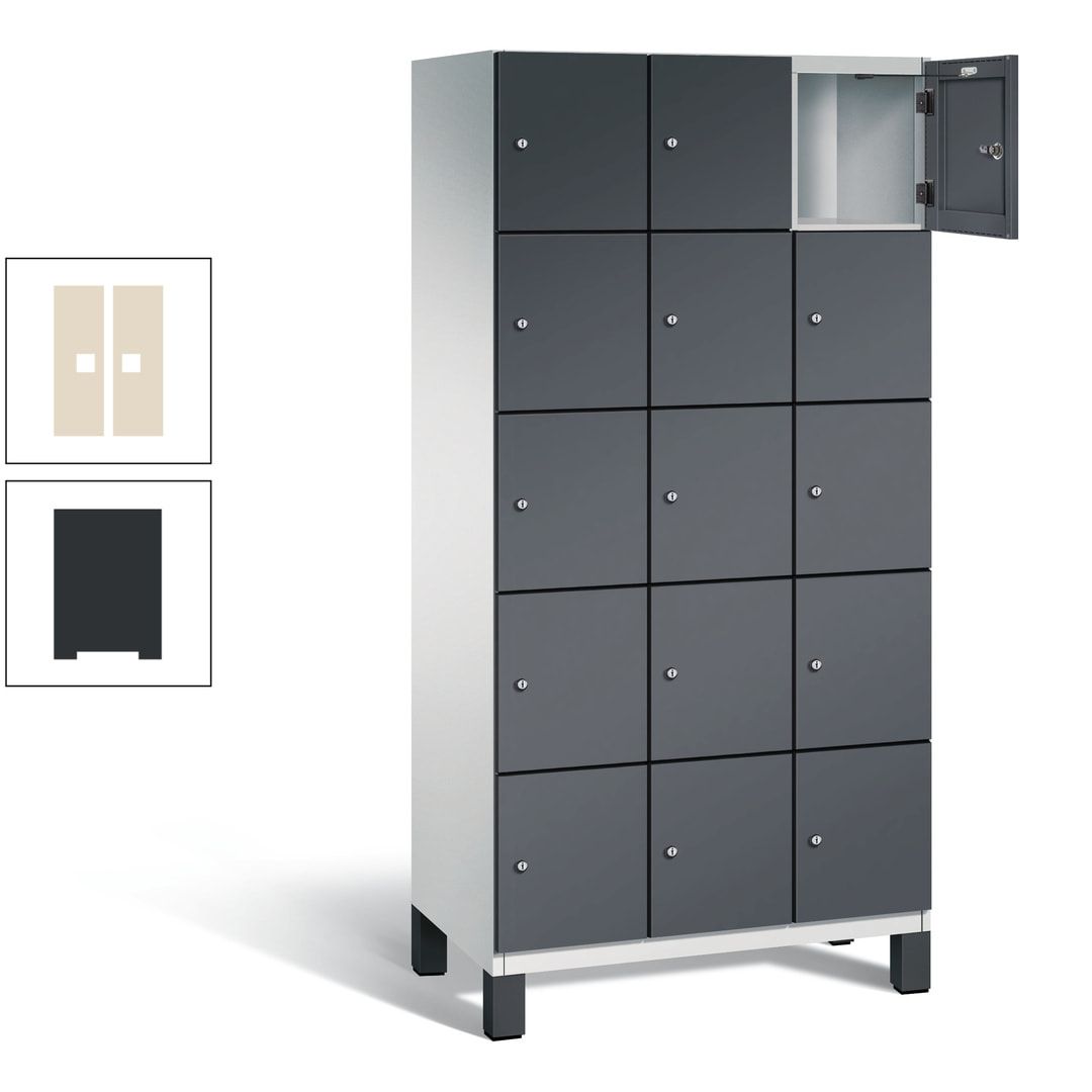 Fächerschrank, Stahlschrank, 15 Fächer, Türöffnungsbegrenzer, Füße, 1.980 x 900 x 525 mm (HxBxT), Korpus anthrazitgrau, Front anthrazitgrau