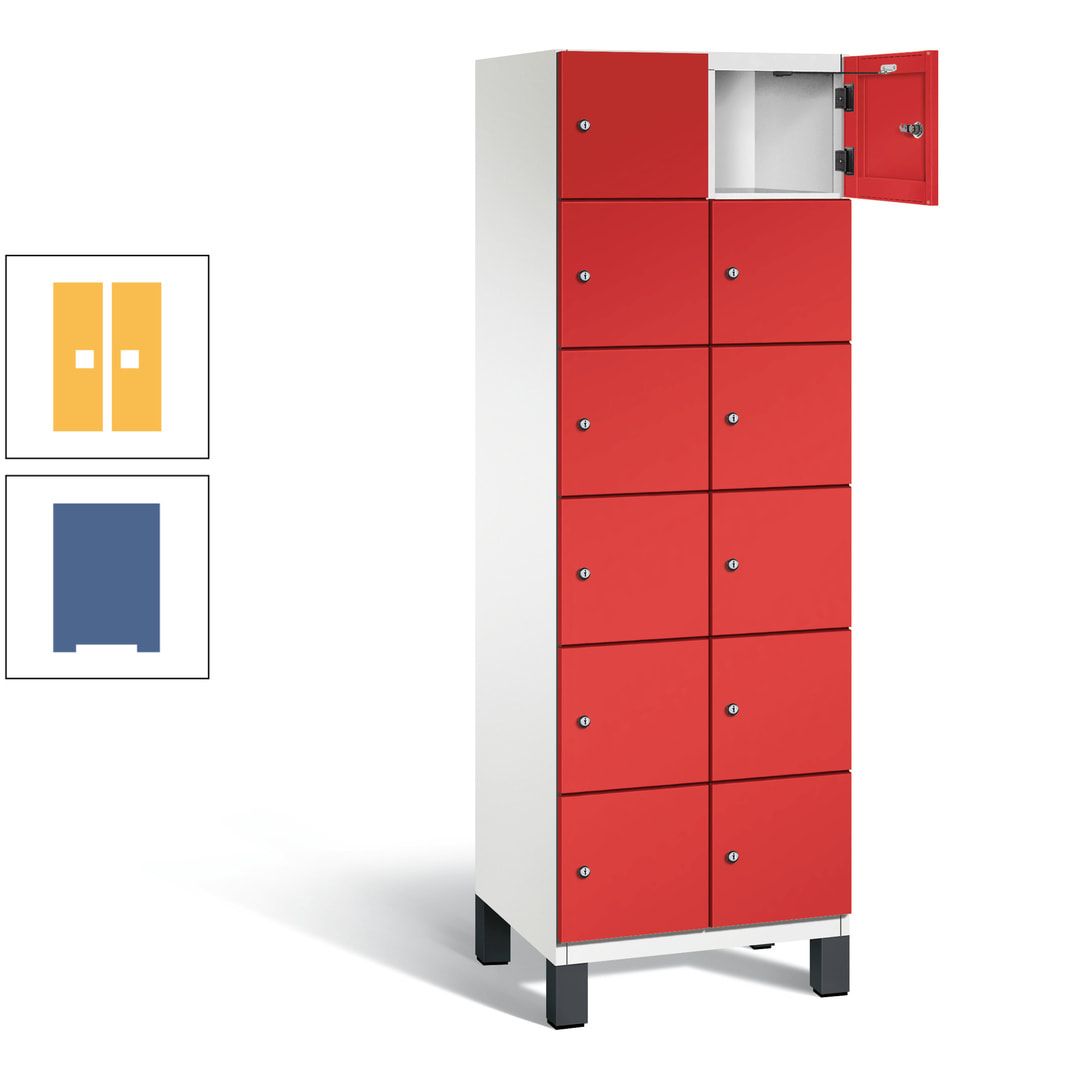 Fächerschrank, Stahlschrank, 12 Fächer, Türöffnungsbegrenzer, Füße, 1.980 x 600 x 525 mm (HxBxT), Korpus anthrazitgrau, Front anthrazitgrau