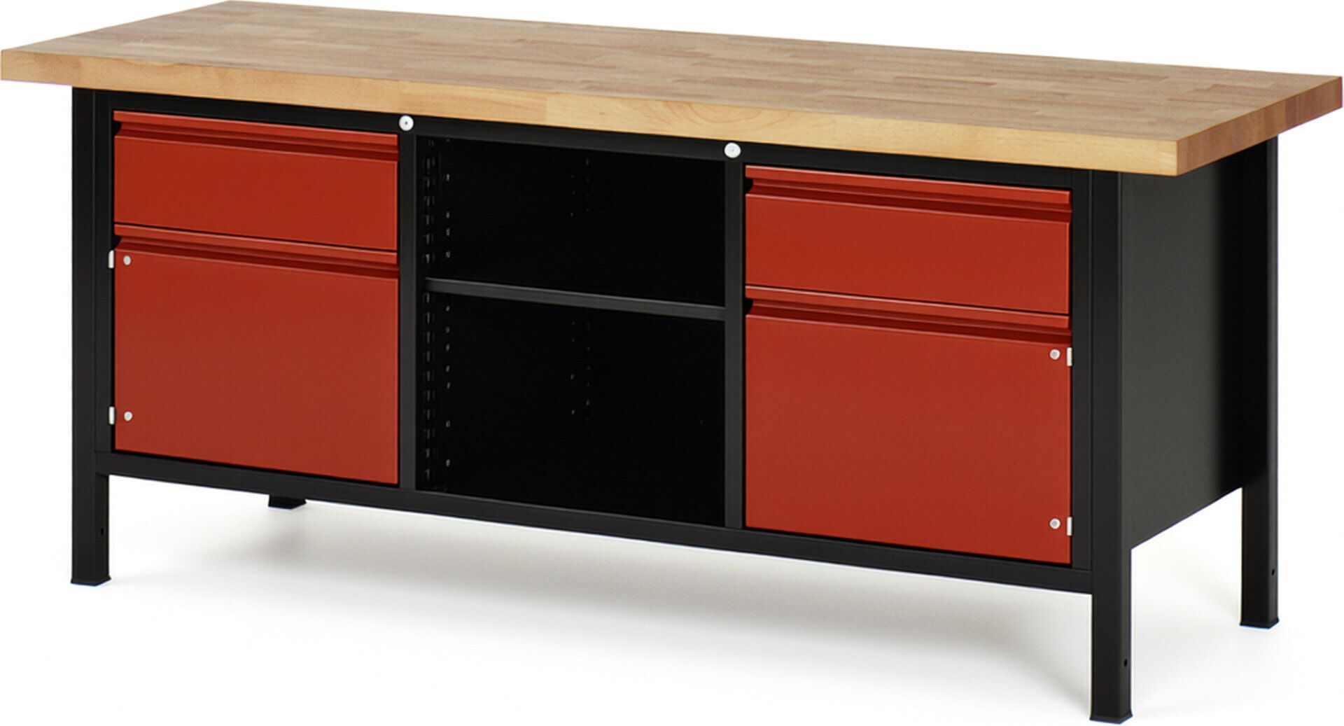 Werkbank - 2 Schubladen - 180:2 - 2 Schränke - höhenverstellbar 840 - 1.040 mm - 2.000 x 700 mm - 1,25 t - Buche - Anthrazitgrau