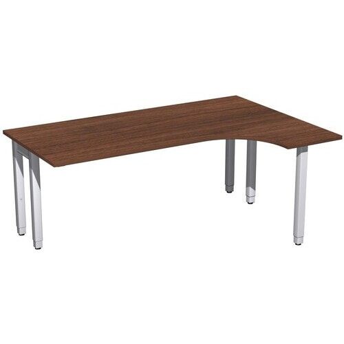 Eckschreibtisch, Ecke rechts, Füße einseitig verkürzt, 4-Fuß Quadrat Pro, höhenverstellbar, 680-800 x 1.600 x 1.200 mm (HxBxT), Dekor Ahorn