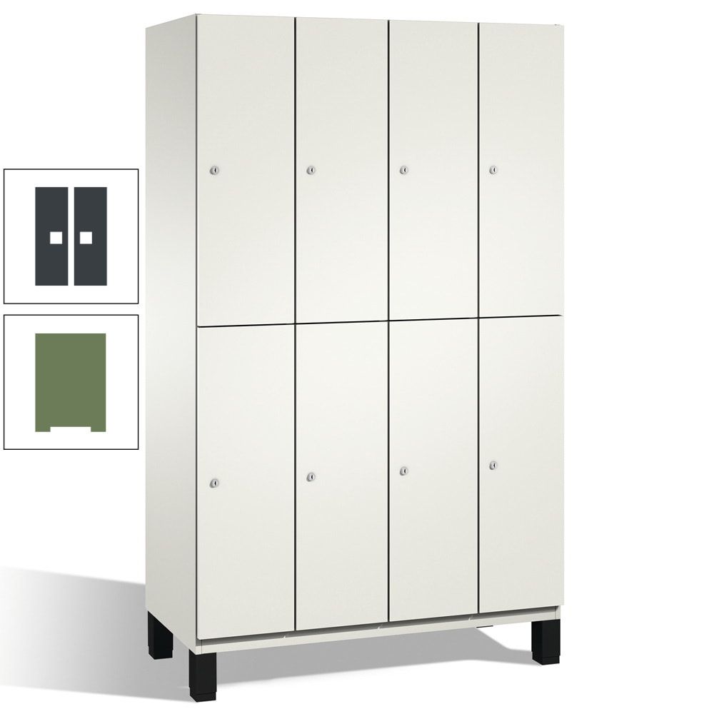 Fächerschrank, Stahlschrank, doppelstöckig, 8 Fächer, mit Füßen, Korpus enzianblau, Tür Fernblau, 1.980 x 1.200 x 525 mm (HxBxT)