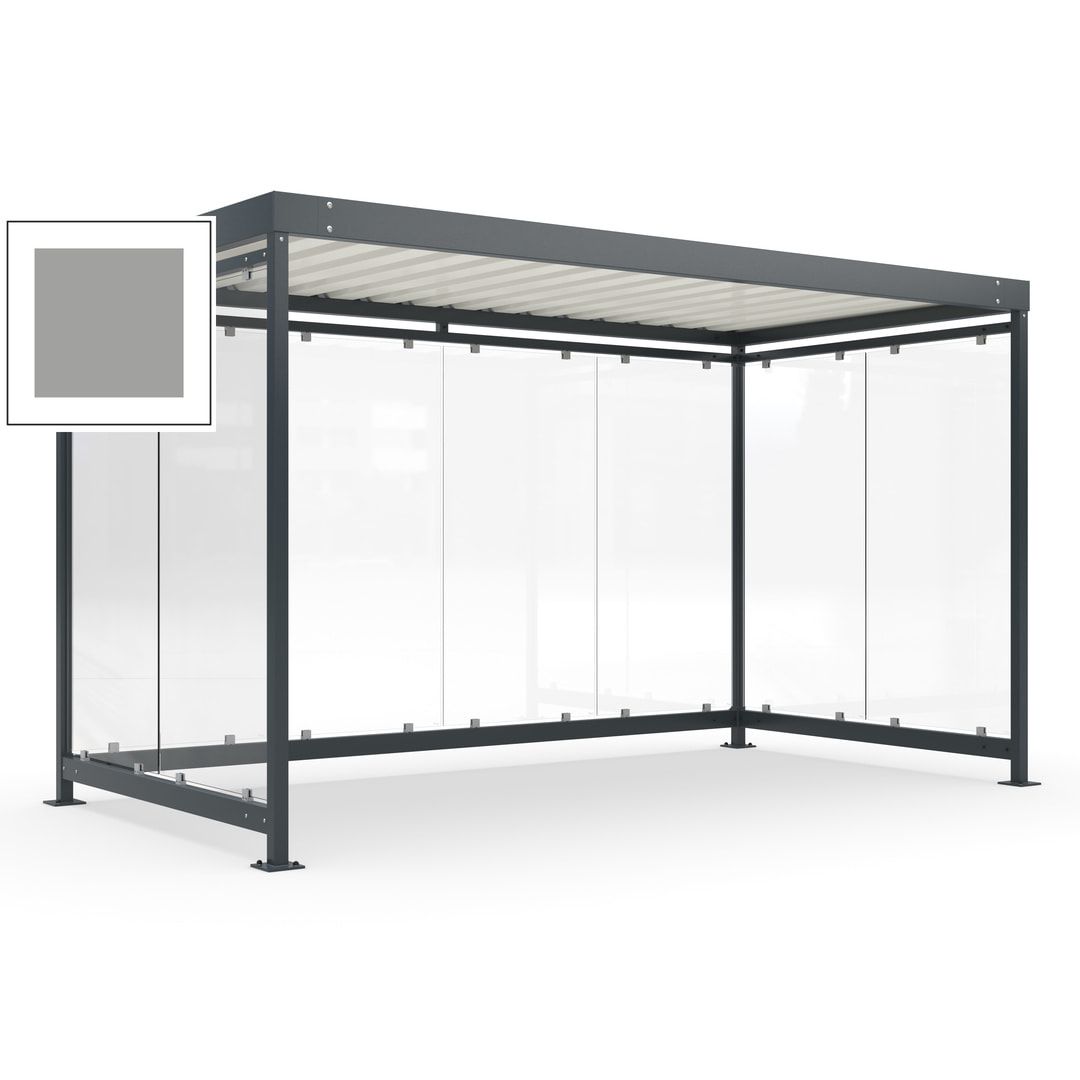Fahrradunterstand, Fahrgastunterstand, Bushaltestelle, Bausatz, 12-13 Personen, 2.510 x 4.195 x 2.165 mm (HxBxT), 8 Wände, Achatgrau