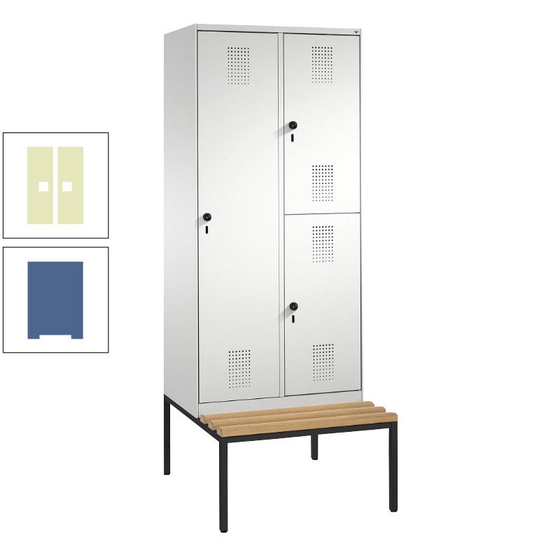 Garderobenschrank, Spind ein- und doppelstöckig Sitzbank, 2 Abteile, 3 Fächer, 2.090 x 800 x 500 mm (HxBxT), Front anthrazitgrau, Korpus anthrazitgrau
