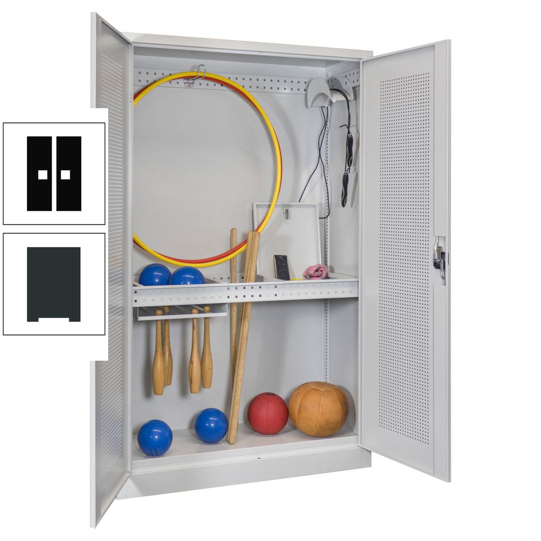 Sportschrank - Lochfeldtüren - Variante 1 - 1.950x1.200x500 mm (HxBxT) - anthrazitgrau