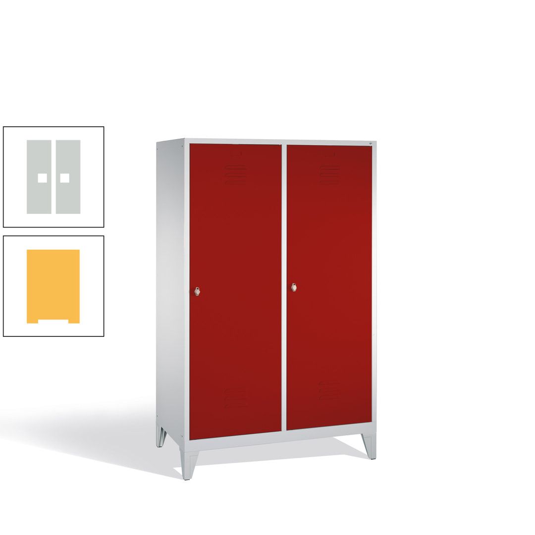 Doppel-Spind mit 2 Großtüren, Garderobenschrank mit Füßen, 4 Abteile a 300 mm, Korpus anthrazitgrau, Tür anthrazitgrau, 1.850 x 1.190 x 500 mm (HxBxT)