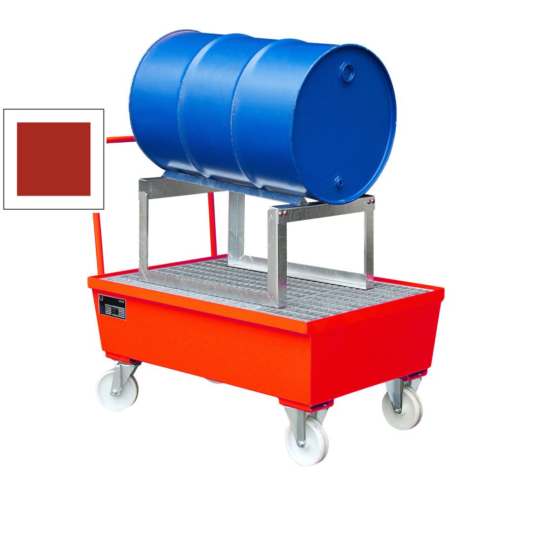 BAUER Auffangwanne - 225 l Volumen - Rollen - Griff - Fassauflage - feuerrot