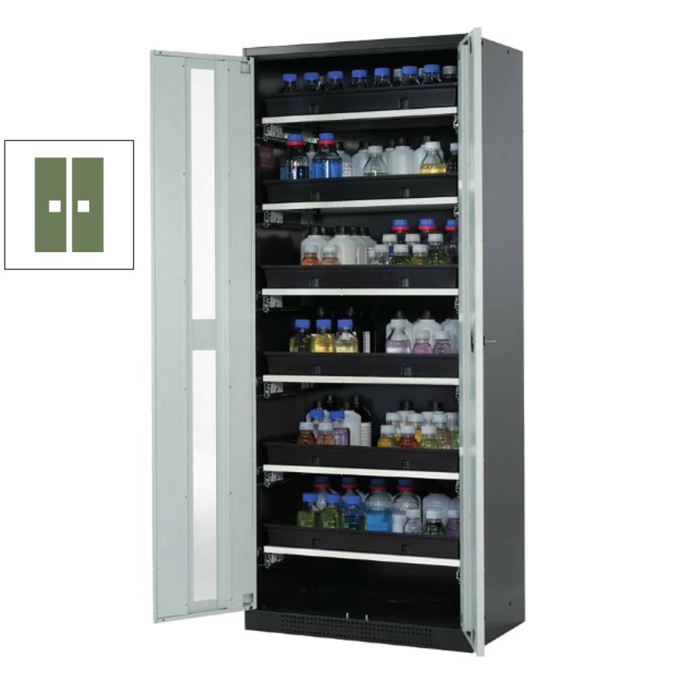 Chemikalienschrank - Flügeltüren - 4 Tablarauszüge - 1.950 x 810 x 520 mm (HxBxT) - anthrazitgrau/enzianblau