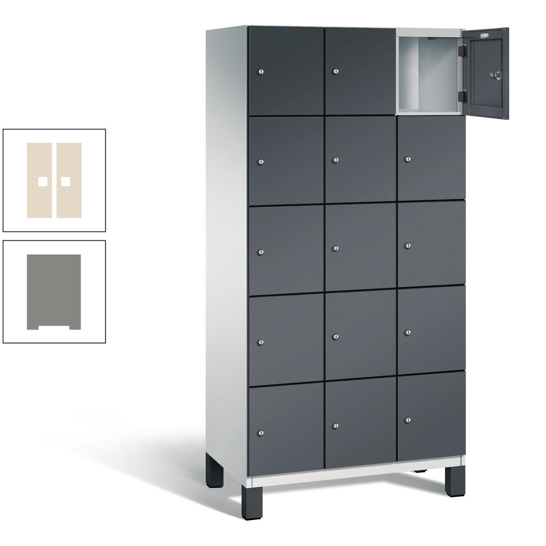 Fächerschrank, Stahlschrank, 15 Fächer, Türöffnungsbegrenzer, Füße, 1.980 x 900 x 525 mm (HxBxT), Korpus anthrazitgrau, Front anthrazitgrau