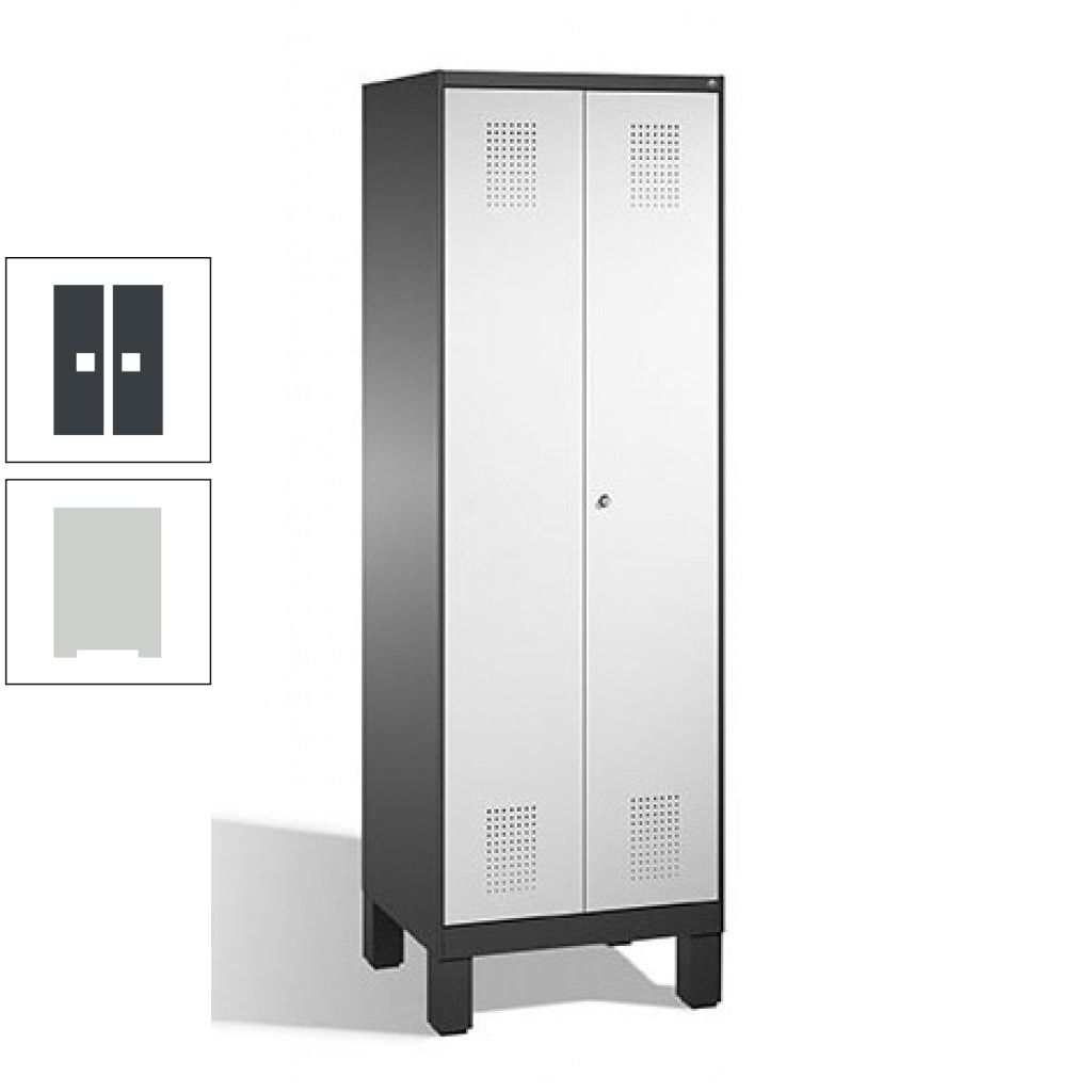 Doppel-Spind, Doppeltüren, Garderobenschrank mit Füßen, 2 Abteile a 300 mm, Korpus anthrazitgrau, Tür anthrazitgrau, 1.850 x 600 x 500 mm (HxBxT)
