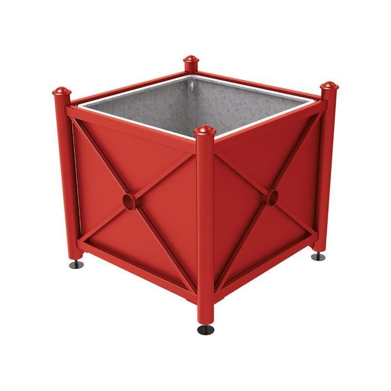 Pflanzbehälter, fvz.Stahl, innen feuerverzinkt, Verladungsgriffe, verstellbare Füße, Kopf Agora, 900 x 1.000 x 1.000 mm (HxBxT), enzianblau