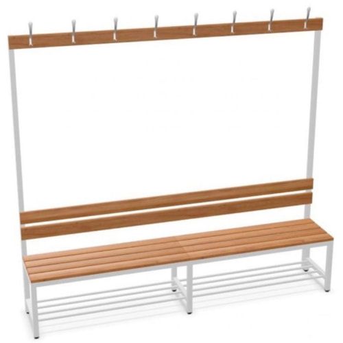 Garderobenbank mit 12 Haken - doppelseitig - Holzleisten - 1.800 x 1.500 x 800 mm (HxBxT) - lichtgrau