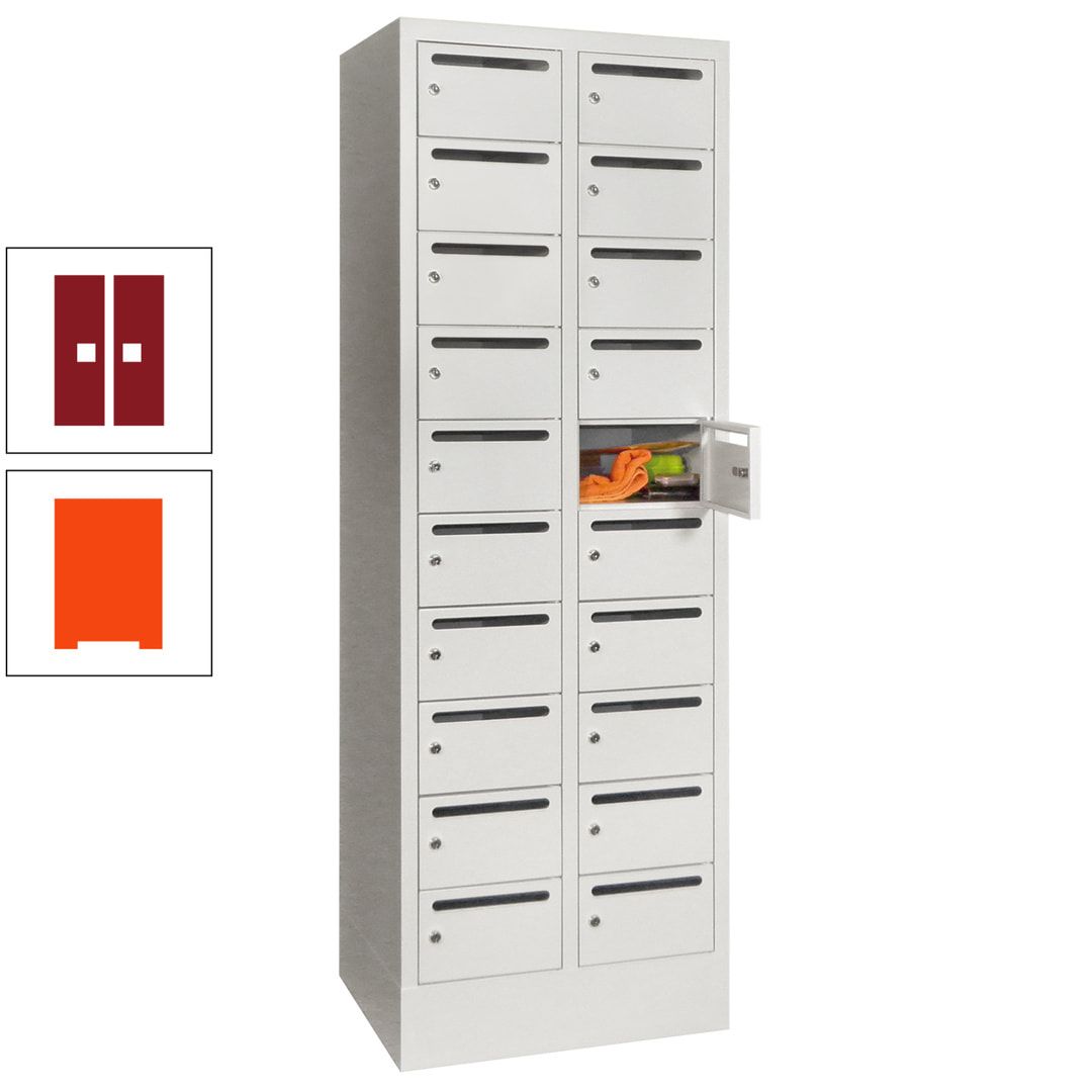 Postverteilerschrank, Schließfachschrank, 2 Abteile a 300 mm, 20 Fächer, 1.850 x 600 x 500 mm (HxBxT), Korpus anthrazitgrau, Front anthrazitgrau