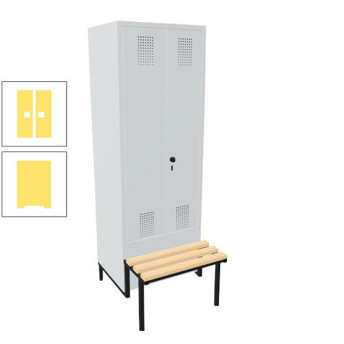 Doppel-Spind, Garderobenschrank, Buche Sitzbank integriert, 2 Abteile a 400 mm, Korpus anthrazitgrau, Tür anthrazitgrau, 1.850 x 800 x 815 mm (HxBxT)