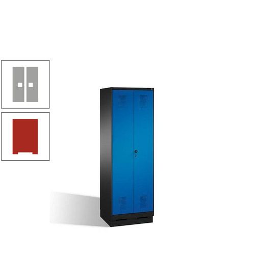 Doppel-Spind, Doppeltüren, Garderobenschrank mit Sockel, 2 Abteile a 300 mm, Korpus anthrazitgrau, Tür anthrazitgrau, 1.800 x 600 x 500 mm (HxBxT)