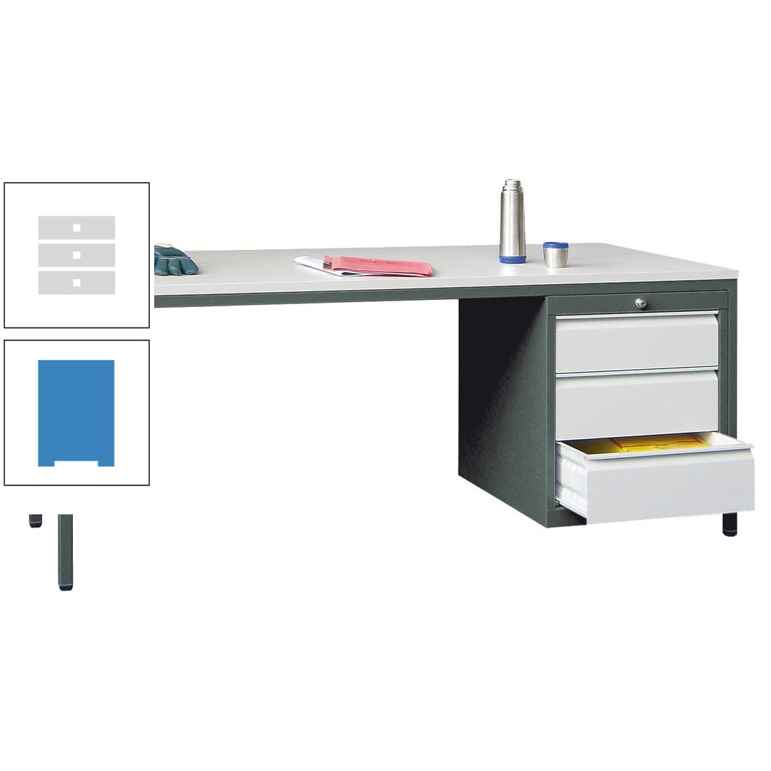 Meisterschreibtisch - 3 Schubladen 150 / 175 mm - 720 x 1.700 x 800 mm (HxBxT) - anthrazitgrau