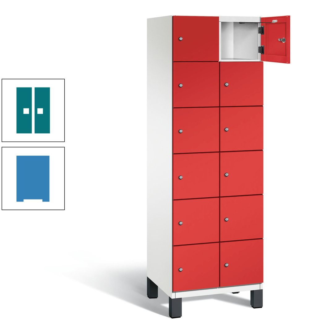 Fächerschrank, Stahlschrank, 12 Fächer, Türöffnungsbegrenzer, Füße, 1.980 x 600 x 525 mm (HxBxT), Korpus anthrazitgrau, Front anthrazitgrau