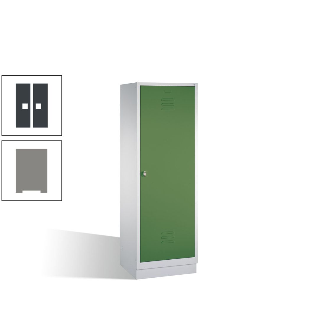 Doppel-Spind mit Großtür, Garderobenschrank mit Sockel, 2 Abteile a 300 mm, Korpus anthrazitgrau, Tür anthrazitgrau, 1.800 x 610 x 500 mm (HxBxT)