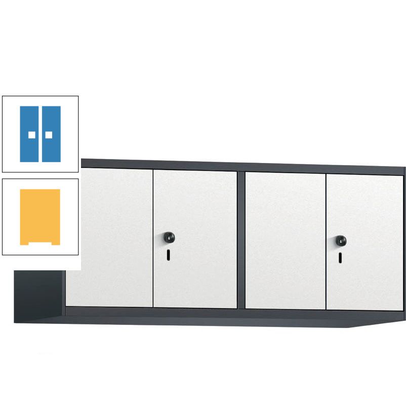 Aufsatzschrank, Schrankaufsatz, Türen paarweise, 4 Fächer a 300 mm, Farbe Pastellgelb, Tür anthrazitgrau, 500 x 1.200 x 500 mm (HxBxT)