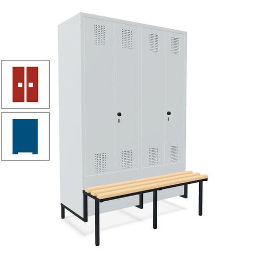 Doppel-Spind, Garderobenschrank, Buche Sitzbank integriert, 4 Abteile 300 mm, Korpus anthrazitgrau, Tür anthrazitgrau, 1.850 x 1.200 x 815 mm (HxBxT)
