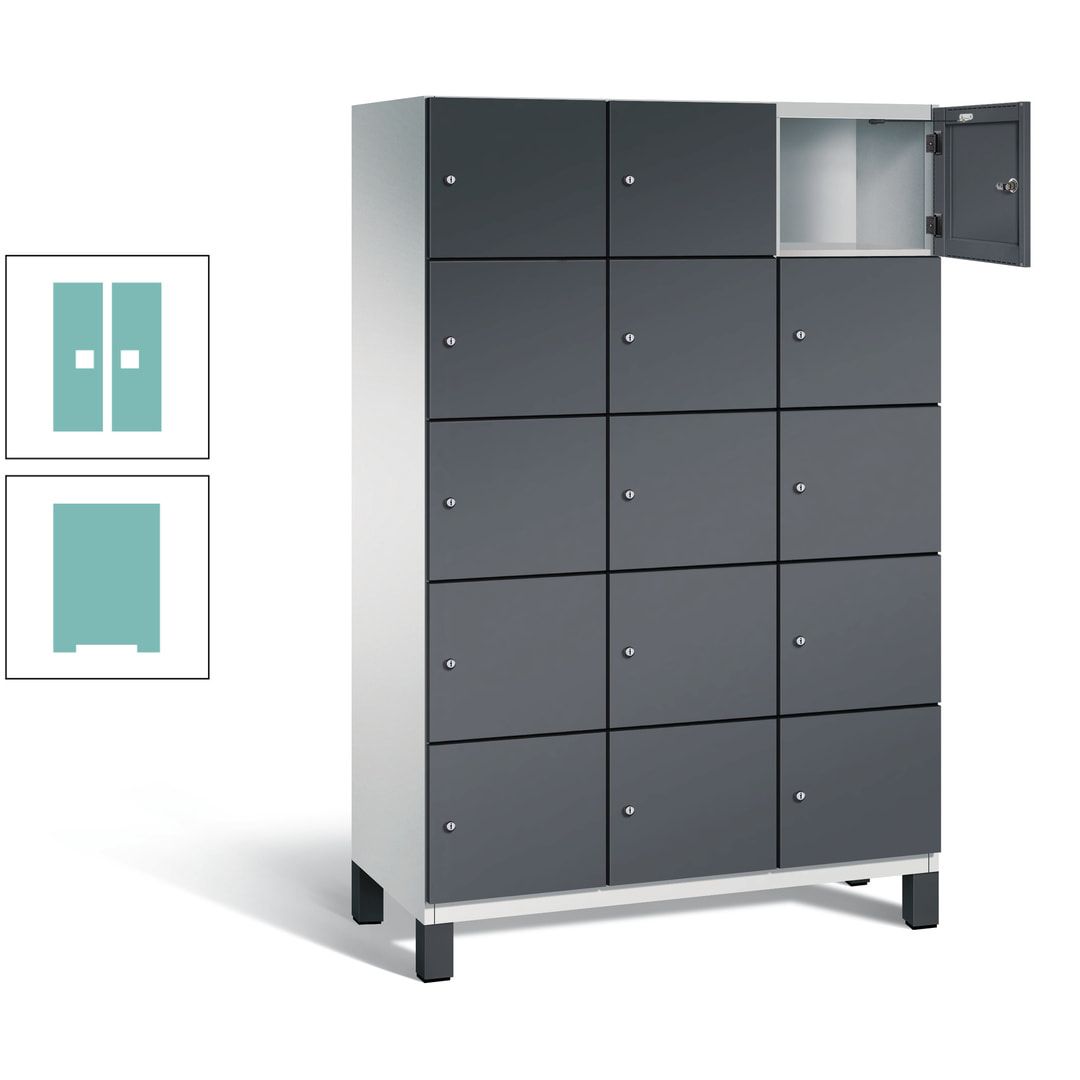 Fächerschrank, Stahlschrank, 15 Fächer, Türöffnungsbegrenzer, Füße, 1.980 x 1.200 x 525 mm (HxBxT), Korpus anthrazitgrau, Front anthrazitgrau