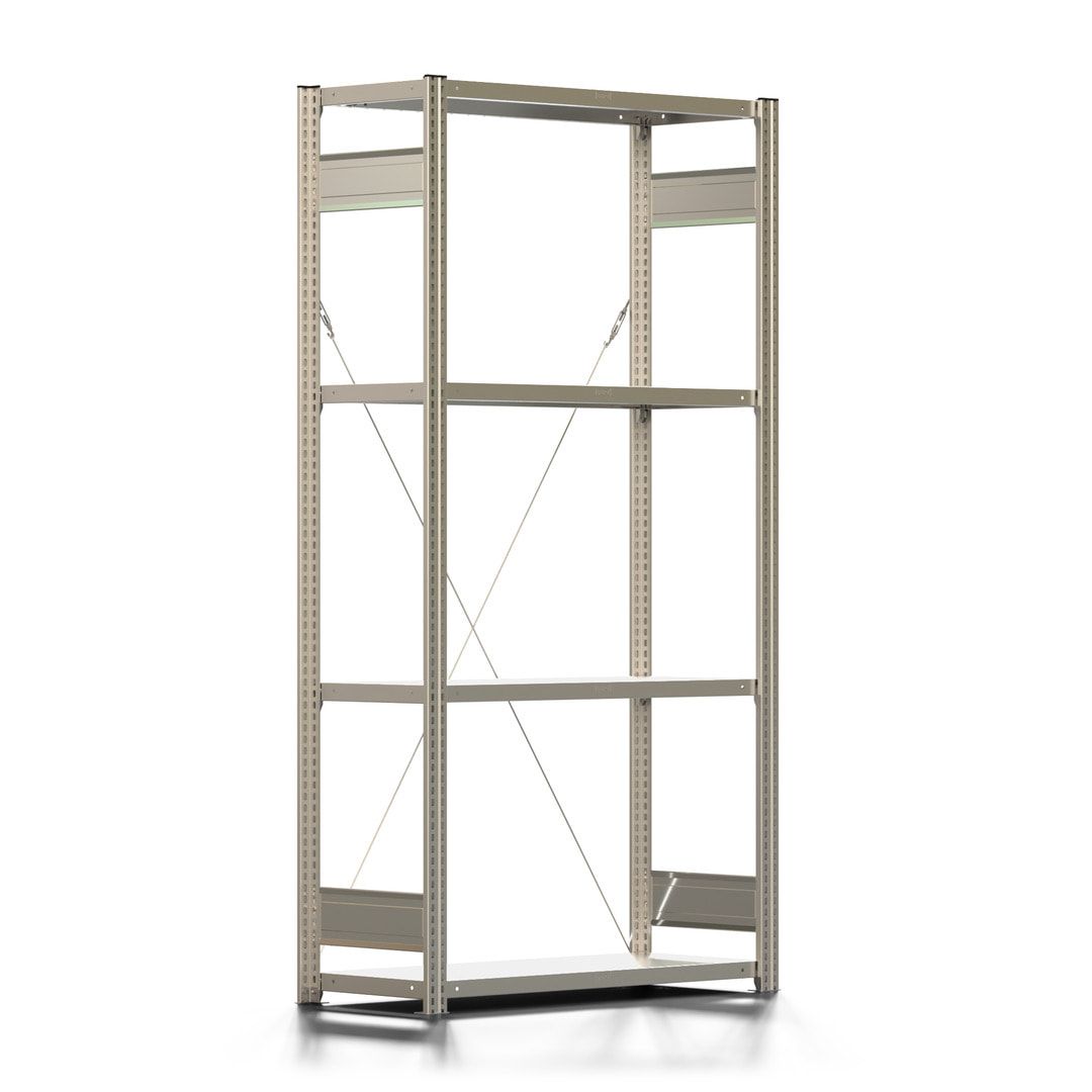 Fachbodenregal mit Tiefenriegel - 150 kg - 2.000 x 1.005 x 400 mm (HxBxT) - verzinkt 4 Böden - Anbauregal, Steckregal, Lagerregal, BERT