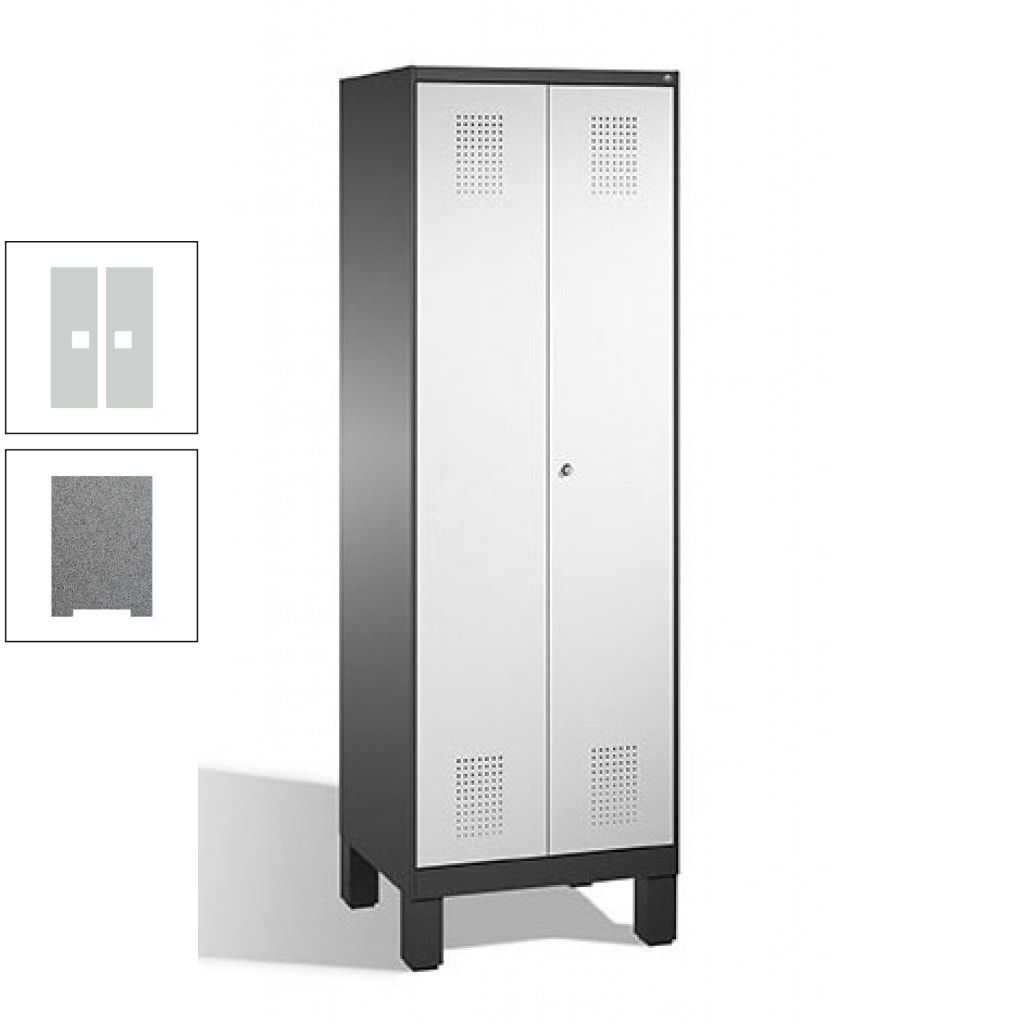 Doppel-Spind, Doppeltüren, Garderobenschrank mit Füßen, 2 Abteile a 300 mm, Korpus anthrazitgrau, Tür anthrazitgrau, 1.850 x 600 x 500 mm (HxBxT)