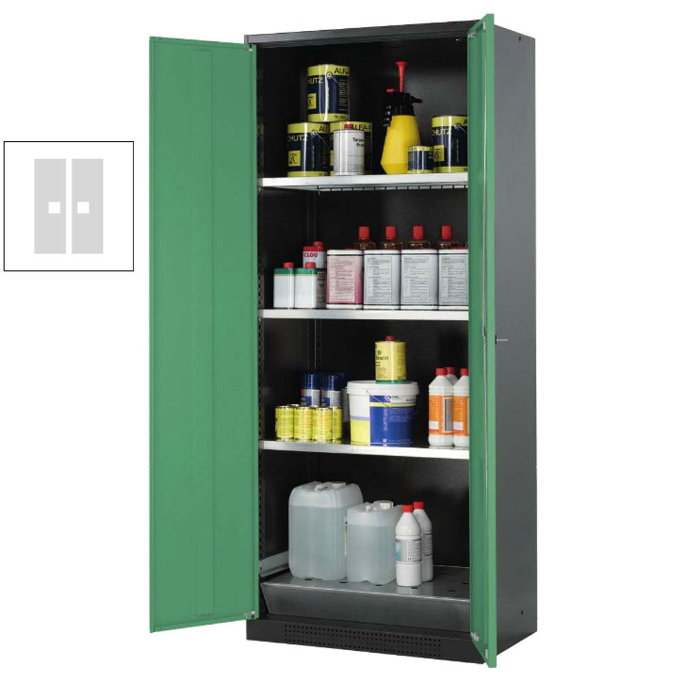 Chemikalienschrank - Flügeltüren, enzianblau - 3 Fachböden - Gitterrost - 1.950 x 810 x 520 mm (HxBxT) - Stahl, pulverbeschichtet