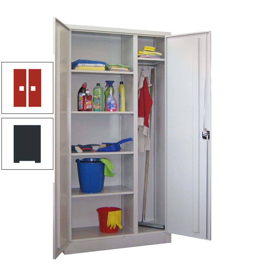 Putzschrank mit Trennwand - 1.950x1.000x400 mm (HxBxT) - Böden pulverbeschichtet - anthrazitgrau