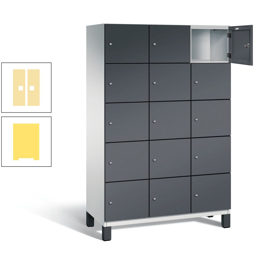 Fächerschrank, Stahlschrank, 15 Fächer, Türöffnungsbegrenzer, Füße, 1.980 x 1.200 x 525 mm (HxBxT), Korpus anthrazitgrau, Front anthrazitgrau