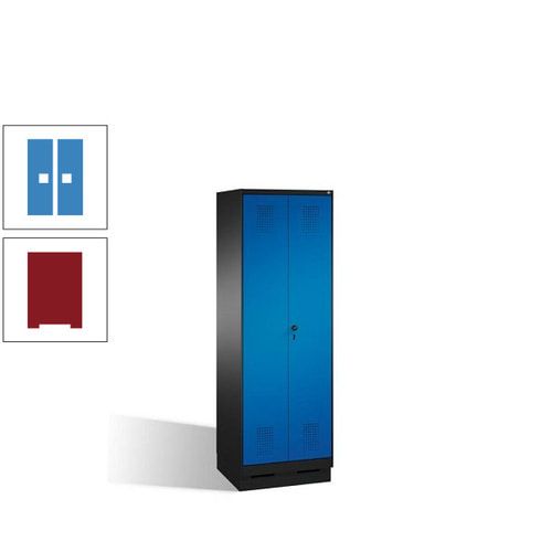 Doppel-Spind, Doppeltüren, Garderobenschrank mit Sockel, 2 Abteile a 300 mm, Korpus anthrazitgrau, Tür anthrazitgrau, 1.800 x 600 x 500 mm (HxBxT)