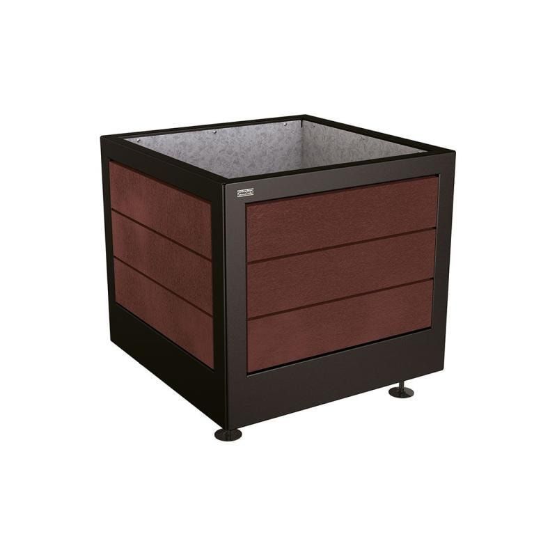 Pflanzbehälter, Stahl, recyclebarer Kunststoff, verstellbare Füße, Innen Blech fvz mit Verladungsgriffen, 700 x 800 x 800 mm (HxBxT), enzianblau