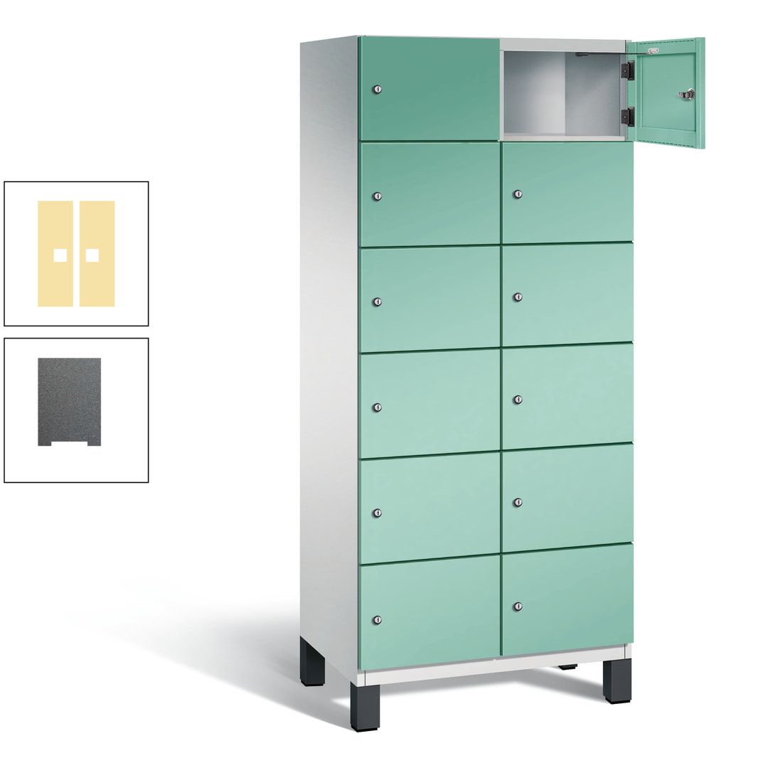 Fächerschrank, Stahlschrank, 12 Fächer, Türöffnungsbegrenzer, Füße, 1.980 x 800 x 525 mm (HxBxT), Korpus anthrazitgrau, Front anthrazitgrau