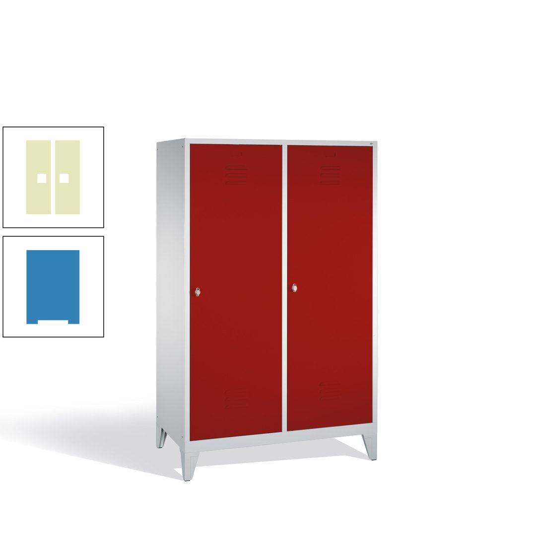 Doppel-Spind mit 2 Großtüren, Garderobenschrank mit Füßen, 4 Abteile a 300 mm, Korpus anthrazitgrau, Tür anthrazitgrau, 1.850 x 1.190 x 500 mm (HxBxT)