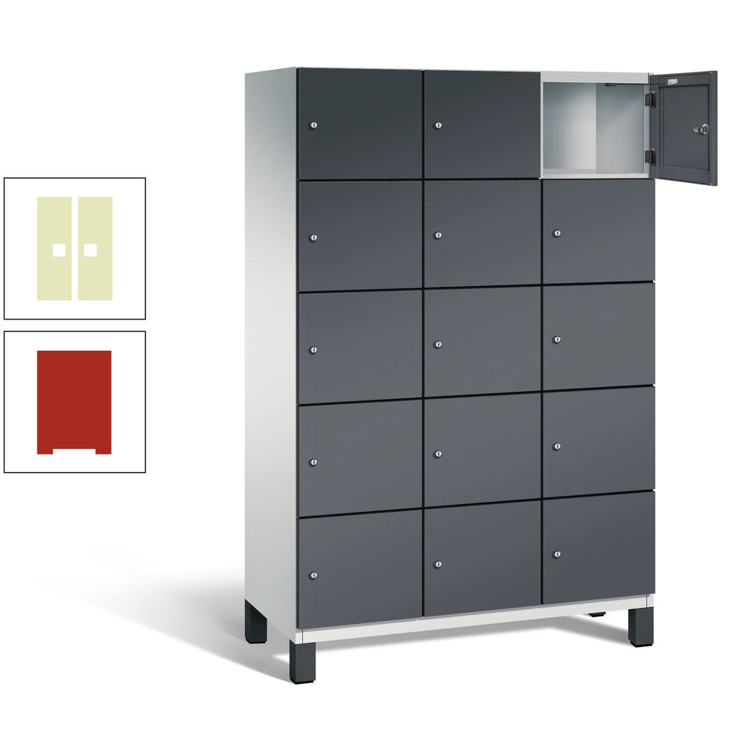 Fächerschrank, Stahlschrank, 15 Fächer, Türöffnungsbegrenzer, Füße, 1.980 x 1.200 x 525 mm (HxBxT), Korpus anthrazitgrau, Front anthrazitgrau