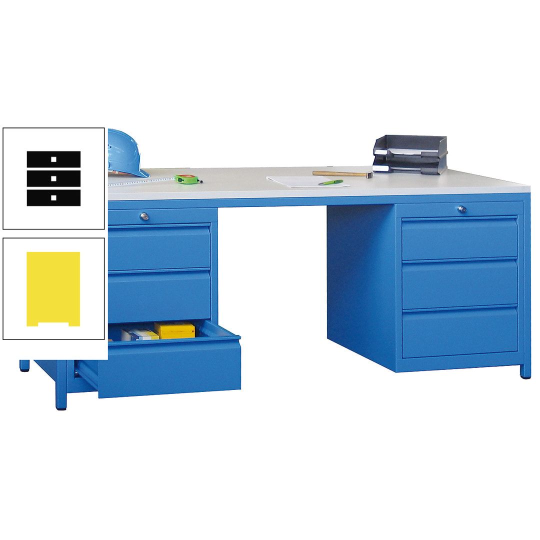 Meisterschreibtisch - 2 Schubladenblöcke - 6 Schubladen - 720 x 1.700 x 800 mm (HxBxT) - anthrazitgrau