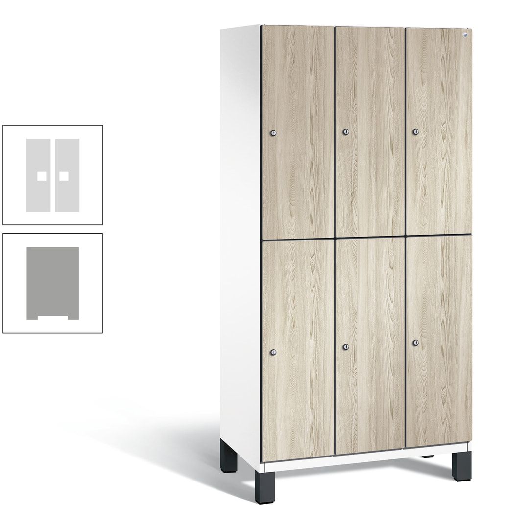 Fächerschrank, Garderobenschrank, mit Füßen, 3 Abteile, 1.980 x 900 x 525 mm (HxBxT), Korpus anthrazitgrau, Tür Donau-Ahorn