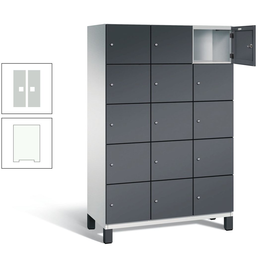 Fächerschrank, Stahlschrank, 15 Fächer, Türöffnungsbegrenzer, Füße, 1.980 x 1.200 x 525 mm (HxBxT), Korpus anthrazitgrau, Front anthrazitgrau