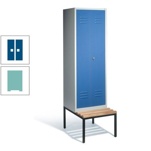 Doppel-Spindschrank, Buche Sitzbank untergebaut, 2 Abteile a 300 mm, Korpus lichtgrau, Tür anthrazitgrau, 2.090 x 610 x 815 mm (HxBxT)