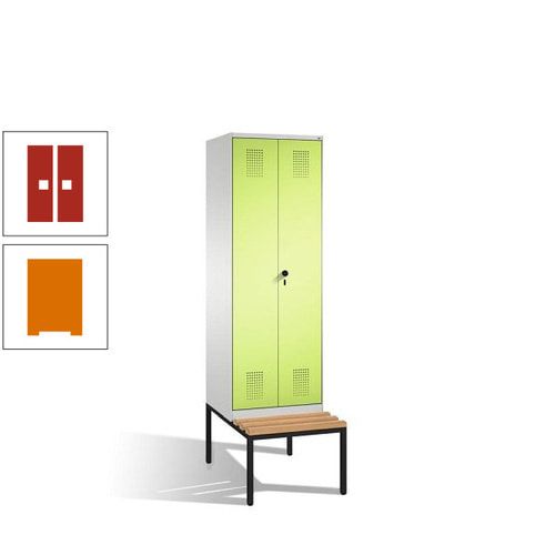 Doppel-Spind, Garderobenschrank, Buche Sitzbank untergebaut, 2 Abteile a 300 mm, Korpus anthrazitgrau, Tür anthrazitgrau, 2.090 x 600 x 815 mm (HxBxT)