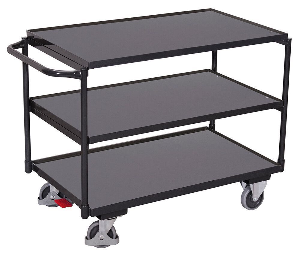 Tischwagen, 3 Etagen, Winkelstahl, Holzwerkstoff,Traglast 250 kg, Gewicht 45 kg, Ladefläche 525 x 1.025 mm (BxT), 850 mm hoch, anthrazitgrau