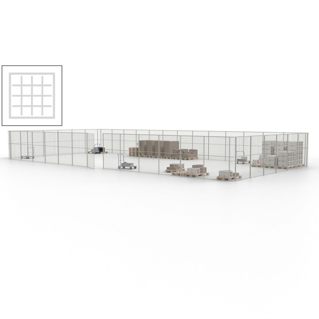 Maschinen Schutzgitter - Hallentrennwand - Sicherheitszaun - Tür - 57 m - 2.200 x 19.900 x 9.400 mm (HxBxT) - enzianblau