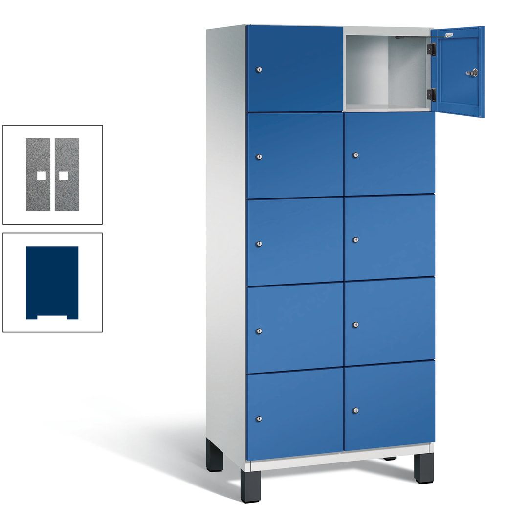 Fächerschrank, Stahlschrank, 10 Fächer, Türöffnungsbegrenzer, Füße, 1.980 x 800 x 525 mm (HxBxT), Korpus anthrazitgrau, Front anthrazitgrau