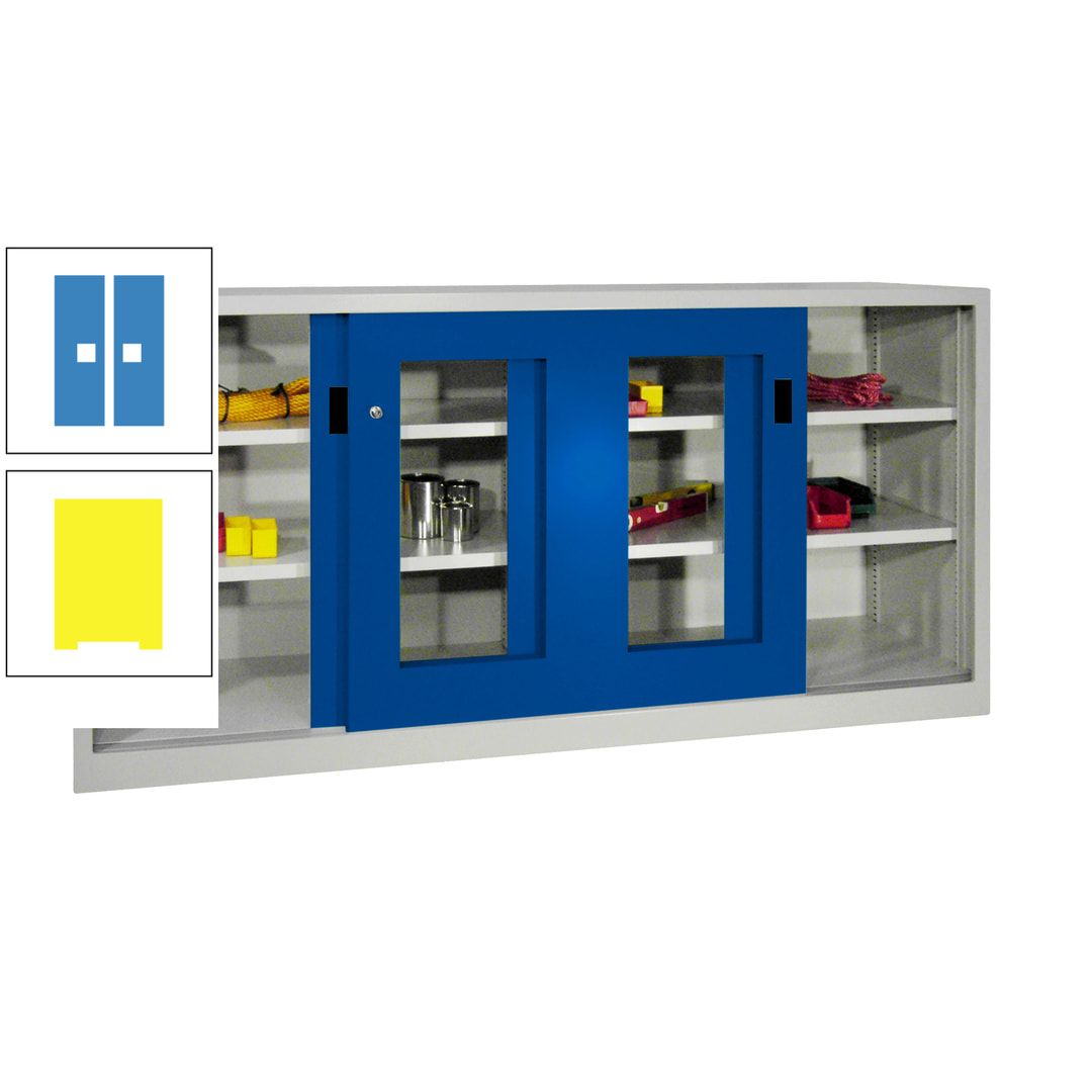 Schiebetürenschrank - Sichtfenstertüren - 1.000x2.000x400 mm (HxBxT) - 4 Böden, gepulvert - Zylinderschloss - anthrazitgrau