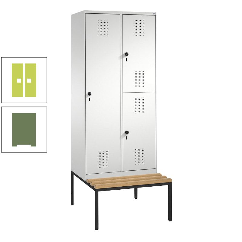 Garderobenschrank, Spind ein- und doppelstöckig Sitzbank, 2 Abteile, 3 Fächer, 2.090 x 800 x 500 mm (HxBxT), Front anthrazitgrau, Korpus anthrazitgrau