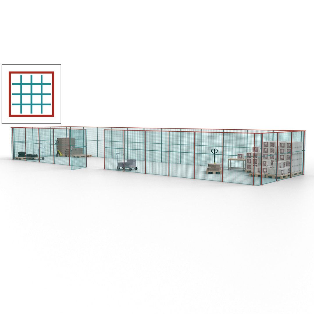 Maschinen Schutzgitter - Hallentrennwand - Sicherheitszaun - Tür - 45 m - 2.200 x 18.400 x 4.900 mm (HxBxT) - enzianblau