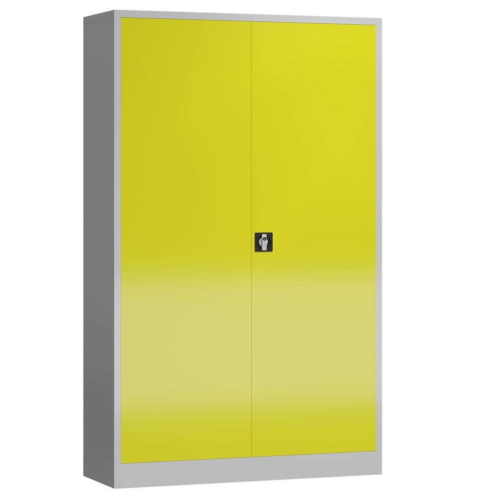 Aktenschrank, Büroschrank, abschließbar, Flügeltüren, 4 Fachböden, 1.945 x 1.200 x 420 mm (HxBxT), Stahl, Korpus und Türen lichtgrau