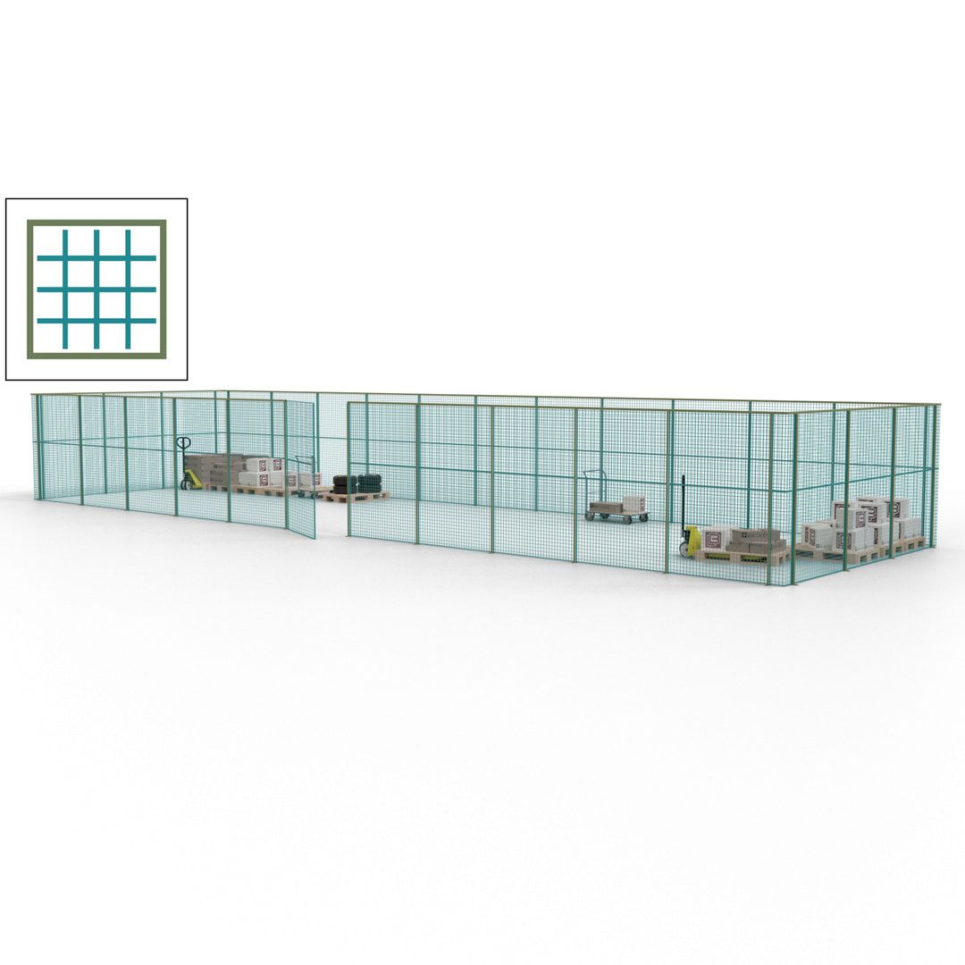 Maschinen Schutzgitter - Hallentrennwand - Sicherheitszaun - Tür - 42 m - 2.200 x 16.900 x 4.900 mm (HxBxT) - enzianblau